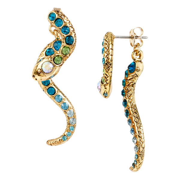 Betsey Johnson Crystal Snake Front & Back Earrings - image 
