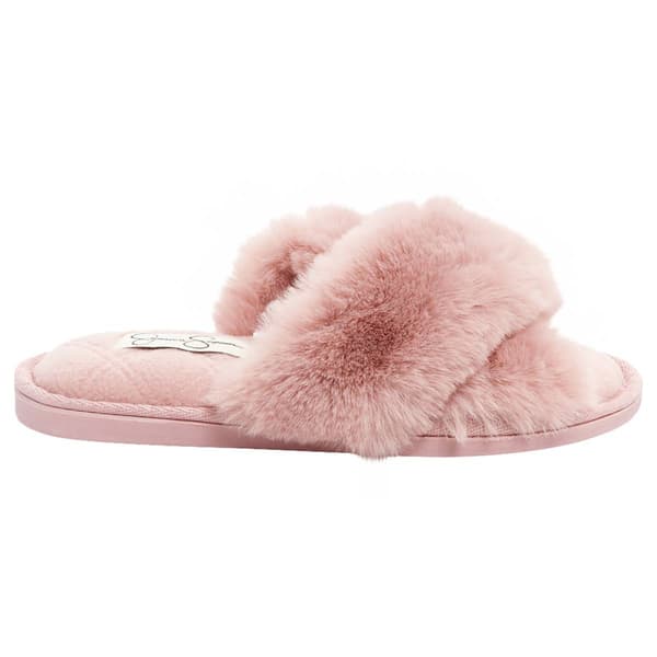 Womens Jessica Simpson Plush Cross Slide Slippers