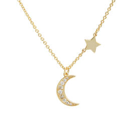 Marsala Gold Plated Cubic Zirconia Moon & Star Necklace