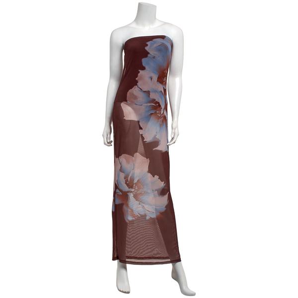 Juniors Madden Girl Floral Placement Mesh Strapless Maxi Dress