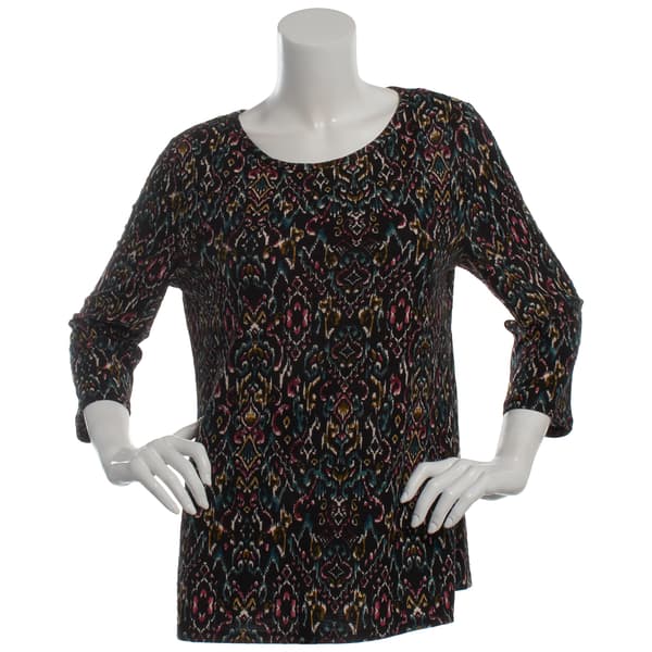 Petite Emily Daniels 3/4 Sleeve Multi Ikat Scoop Neck Blouse - image 