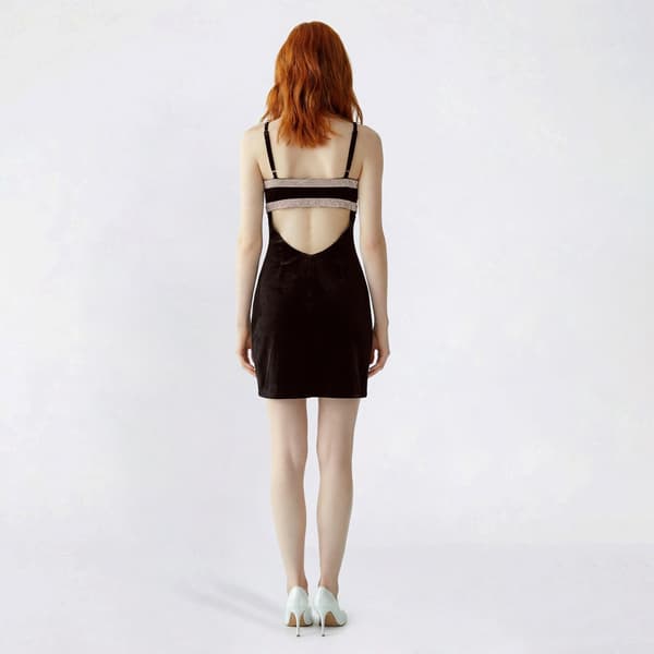 Juniors Jump Stretch Velvet Sequin Trim Slip Dress with Slit