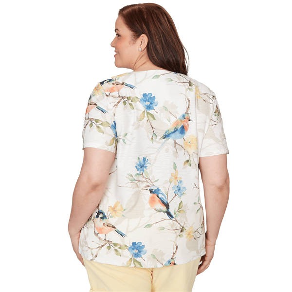 Plus Size Alfred Dunner Out Of The Blue Floral Birds V Neck Tee