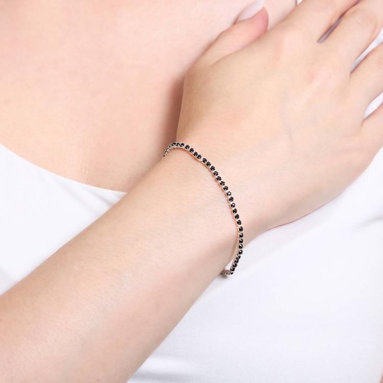 Athra 7in. Silver Plated & Black Crystal Tennis Bracelet