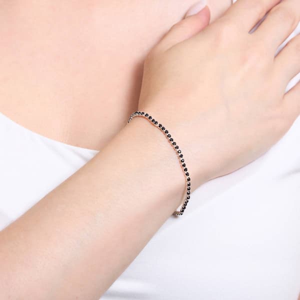 Athra 7in. Silver Plated & Black Crystal Tennis Bracelet