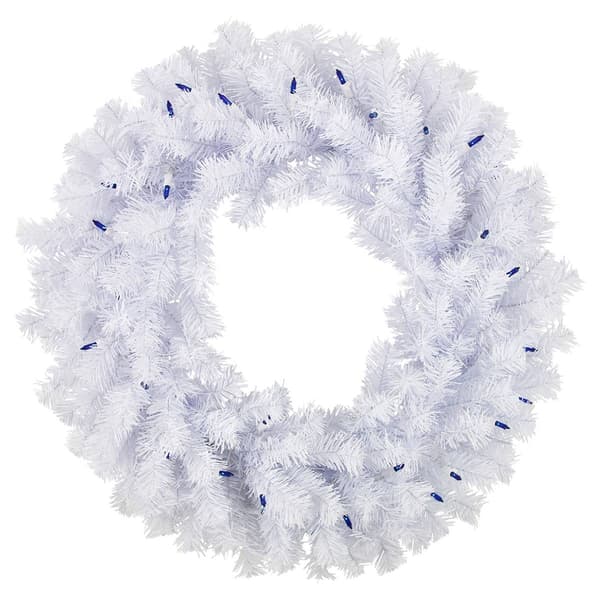 Pre-Lit Geneva 24in. White Spruce Artificial Christmas Wreath