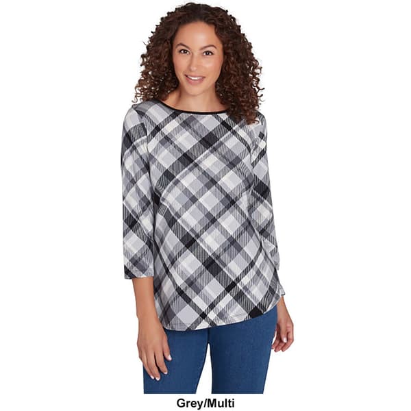 Womens Ruby Rd. Chalet Chic 3/4 Sleeve Bias Plaid Tee