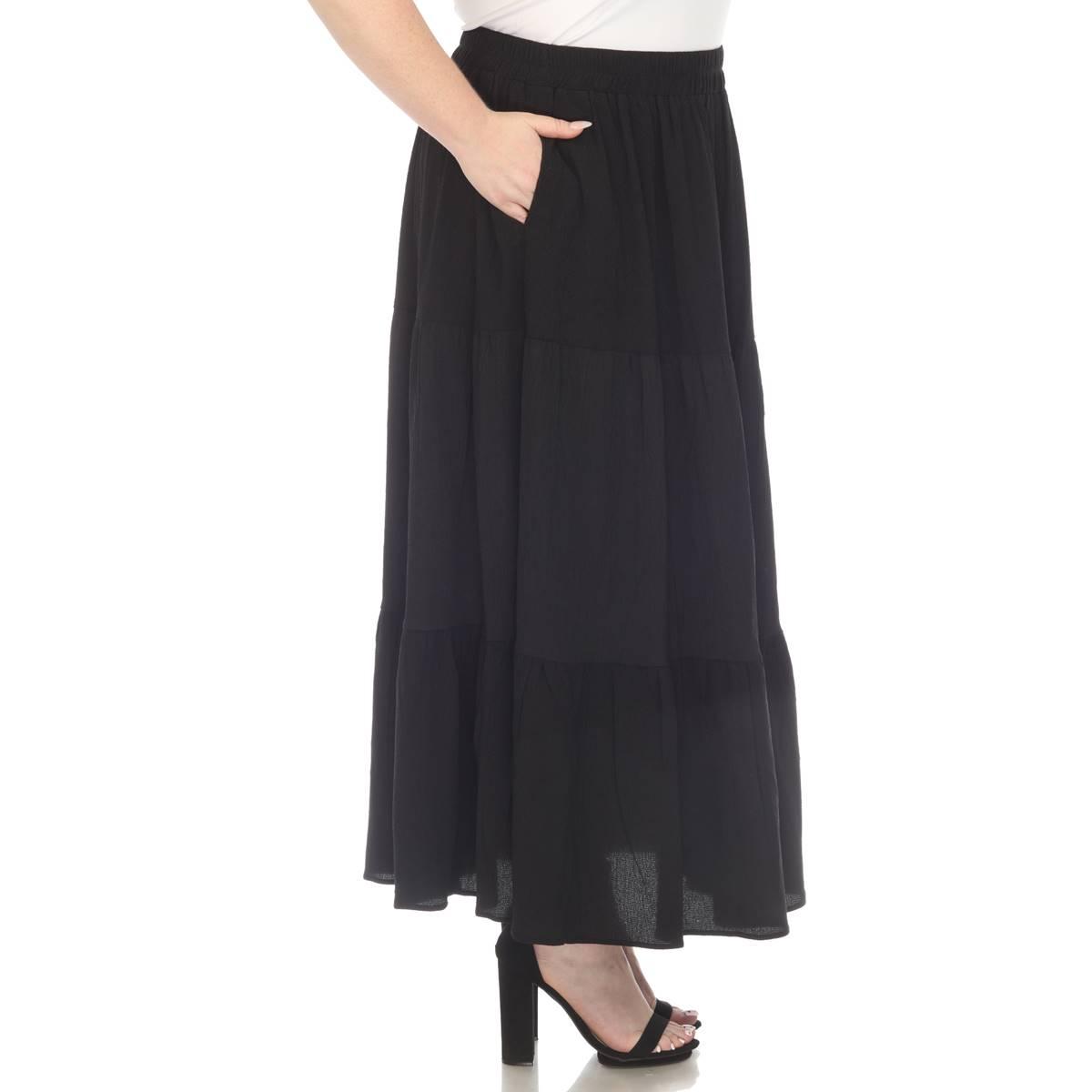 Plus Size White Mark Pleated Tiered Maxi Skirt