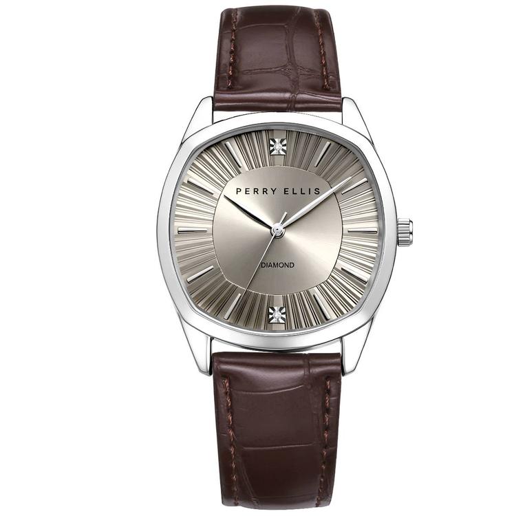 Mens Perry Ellis Brown Ultra-Thin Strap Watch - PE0019SL.UK