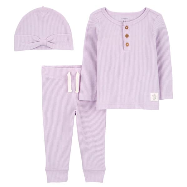 Baby Girl &#40;NB-12M&#41; Carters&#40;R&#41; 3pc. Floral Patch Button Ribbed Set - image 