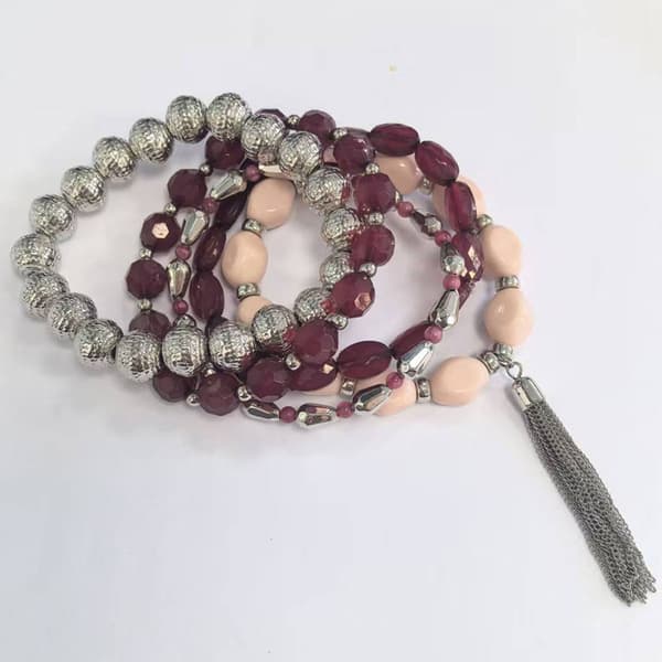 Ashley Cooper(R) Rhodium Multi Color Berry Bead & Tassel Bracelet - image 