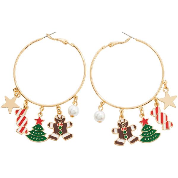 Gold-Tone Gingerbread Man/Candy Cane/Snowflake Earring Trio - image 