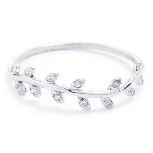 Sterling Silver & Cubic Zirconia Delicate Leaf Ring - image 