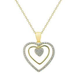 Gold Over Sterling Cubic Zirconia Triple Heart Necklace