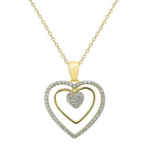 Gold Over Sterling Cubic Zirconia Triple Heart Necklace - image 