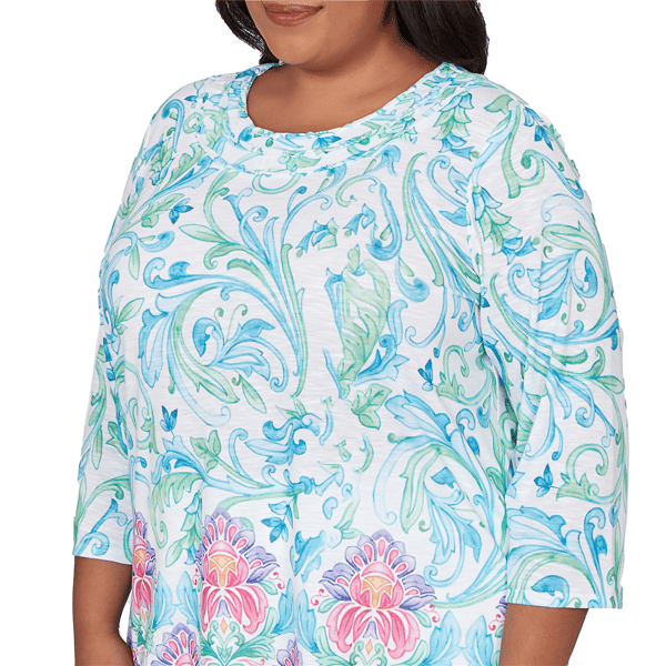 Plus Size Alfred Dunner Classics 3/4 Sleeve Scroll Floral Blouse