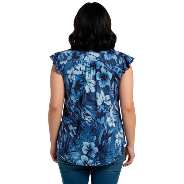 Plus Size Cocomo Flutter Cap Sleeve Ruffle Neck Floral Blouse
