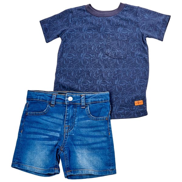 Toddler Boy 7 For All Mankind(R) Tropical Tee & Denim Shorts Set