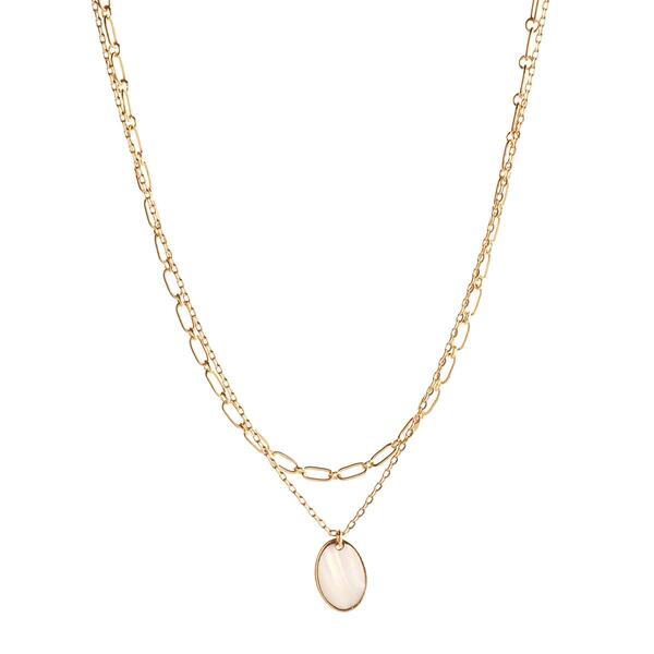 Ashley Cooper&#40;tm&#41; 2-Row Chain Necklace w/ Mother of Pearl Stone - image 