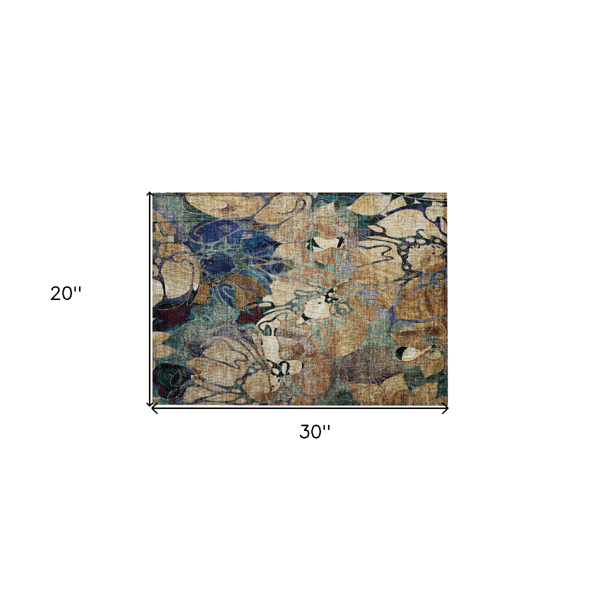 HomeRoots Beige & Blue Abstract Washable Indoor Outdoor Accent R