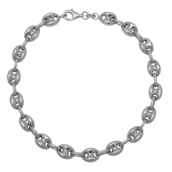 Sterling Silver Puff Marina 7.5in. Chain Bracelet - image 