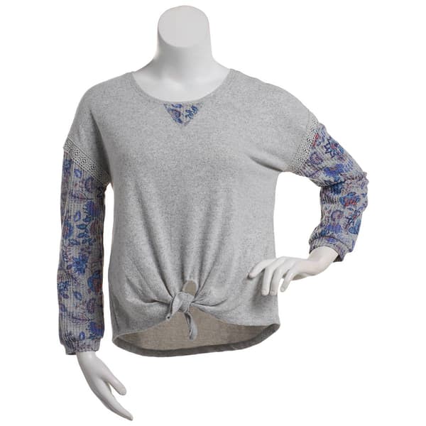 Womens Absolutely Famous Long Sleeve Mixed Media Top - image 