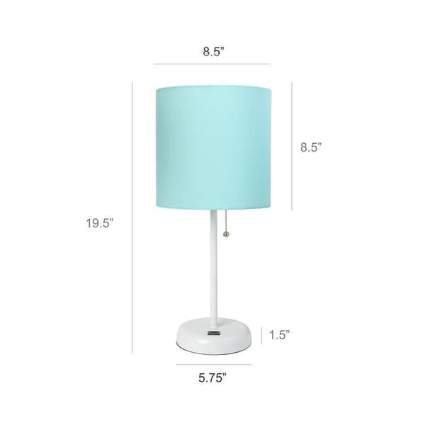 LimeLights White Stick Lamp w/USB Charge Port/Aqua Shade-Set of 2