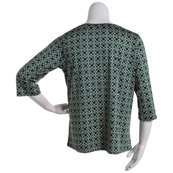 Plus Size Notations 3/4 Sleeve Geo Grommet Neck Knit Blouse