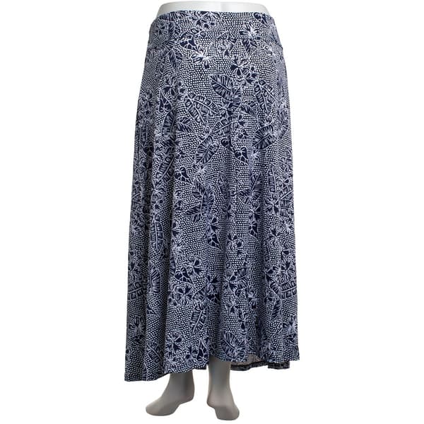 Plus Size NY Collection Navy Tropical Dot O-Ring Maxi Skirt