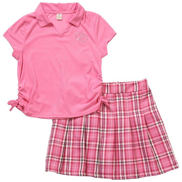 Girls &#40;7-16&#41; Sweet Butterfly&#40;R&#41; Collared Knit Top & Woven Skirt - image 