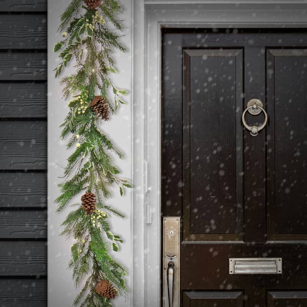 National Tree 6ft. Holly & White Berry Garland w/ LED Lights