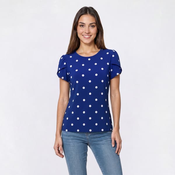 Petite AK Anne Klein Short Tulip Sleeve Dot Blouse - image 