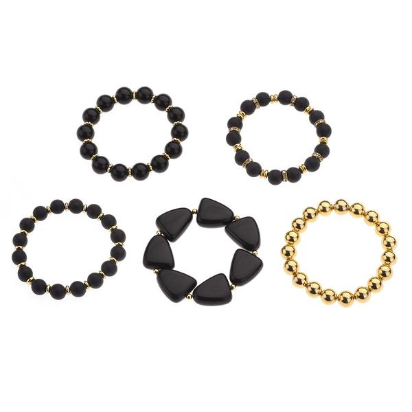 Ashley Cooper(tm) Gold & Black 5pc. Beaded Bracelet Set - image 