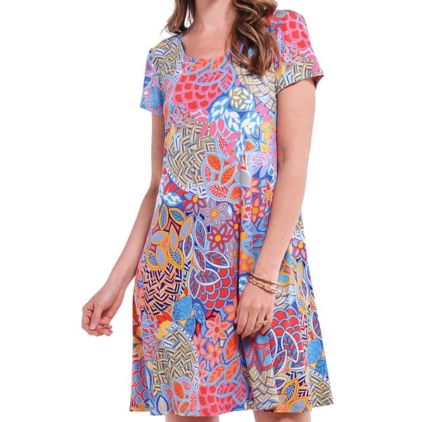 Womens MSK Short Sleeve Art Nouveau Shift Dress