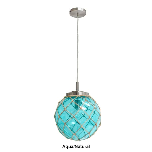 Elegant Designs Coastal Buoy Netted Ocean Sea Glass Pendant Light - image 