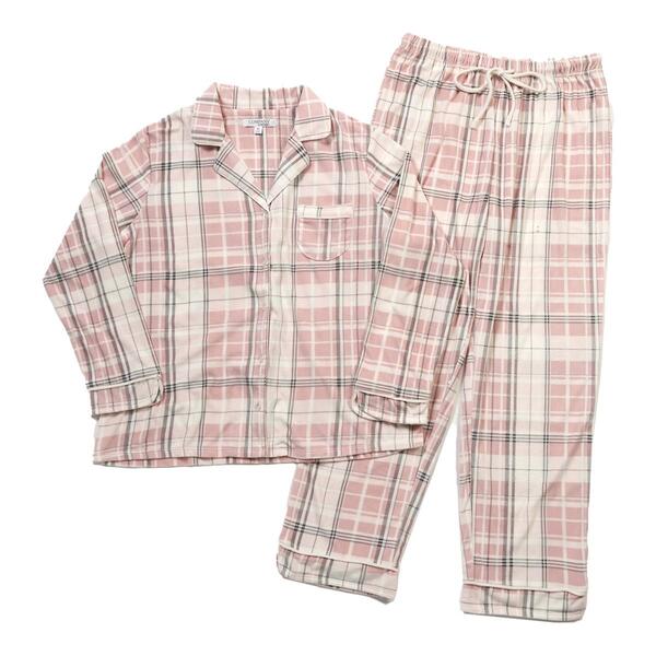 Womens Ellen Tracy Long Sleeve Plaid Notch Collar Pajama Set - image 