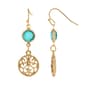 1928 Gold Tone w/ Blue Zircon Dangling Disks Earrings - image 1