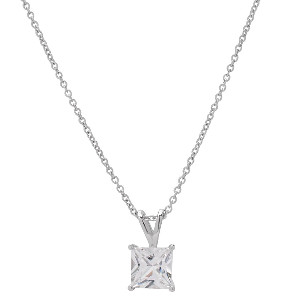 Gianni Argento Sterling Silver Lab White Sapphire Square Necklace