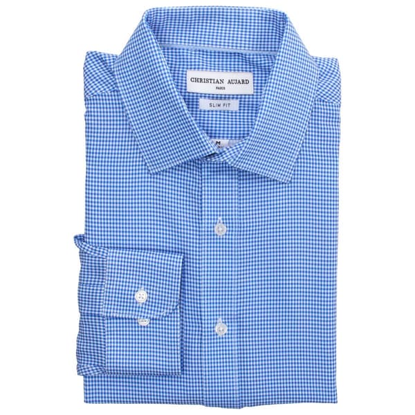 Mens Christian Aujard Slim Fit Gingham Dress Shirt - Blue