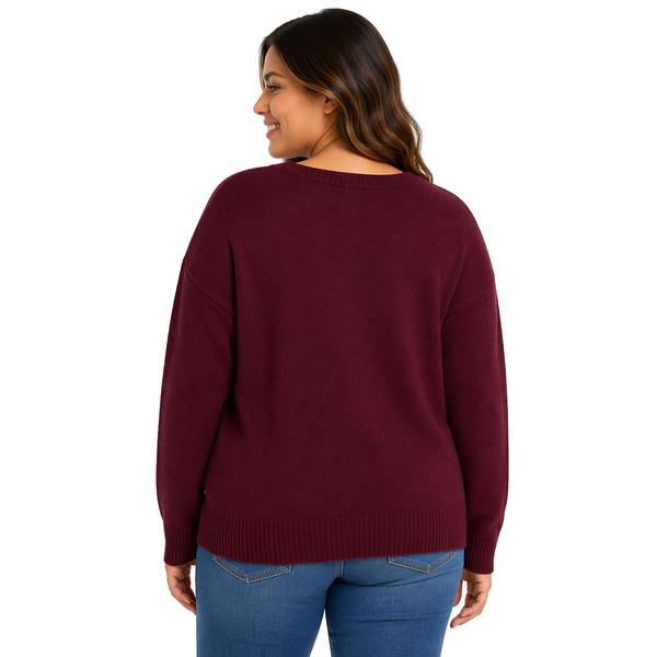 Juniors Plus No Comment Graphic Pullover Sweater- Burgundy