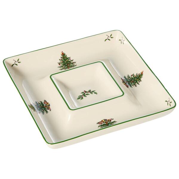 Spode Christmas Tree Tree Square Chip 'N Dip Platter - image 