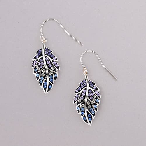 Silver Plated Brass Leaf & Multi Color Crystal Drop Earrings - image 