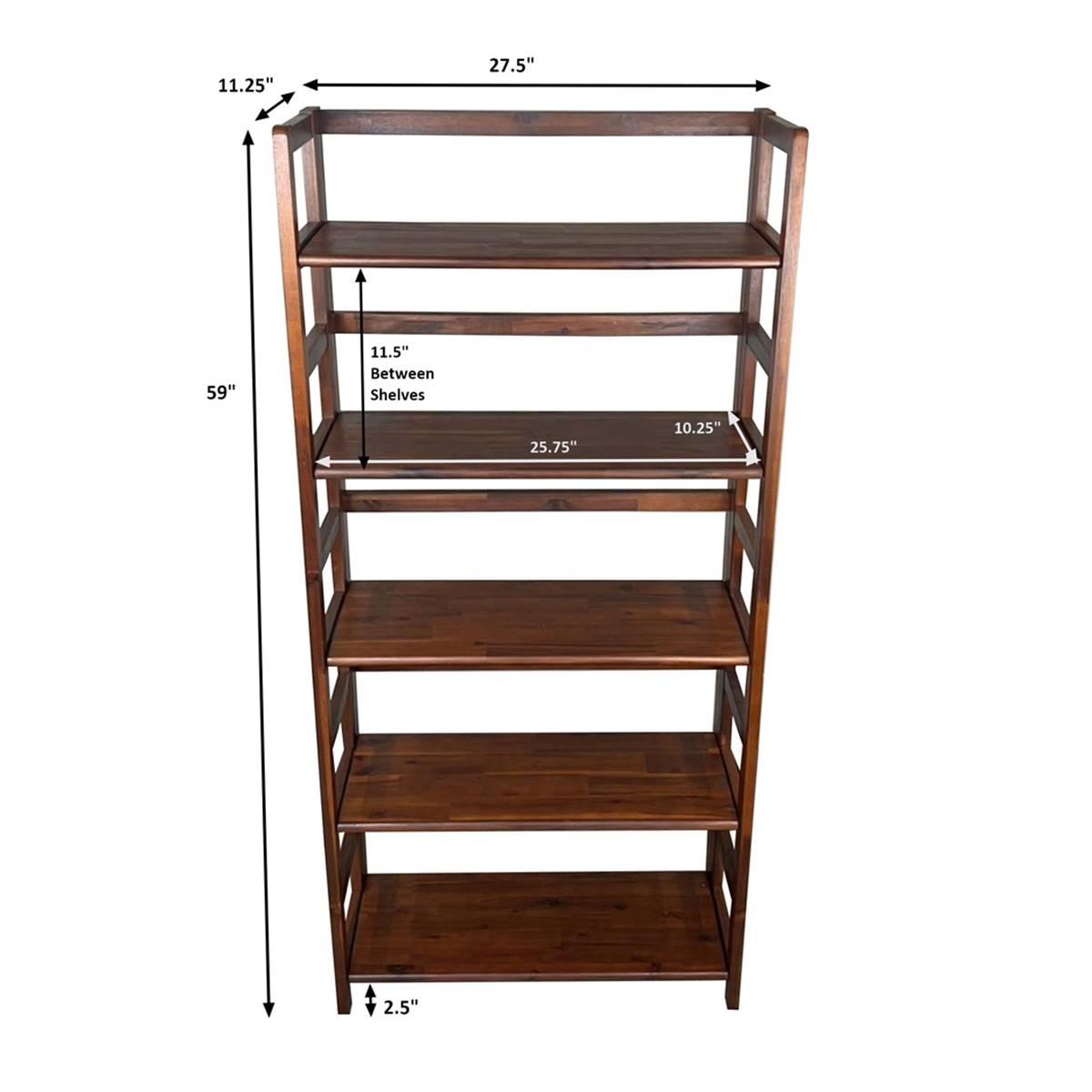 Casual Contemporary Living Solid Acacia 5 Tier Folding Bookcase