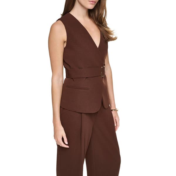 Womens Halston Solid V Neck Belted Vest
