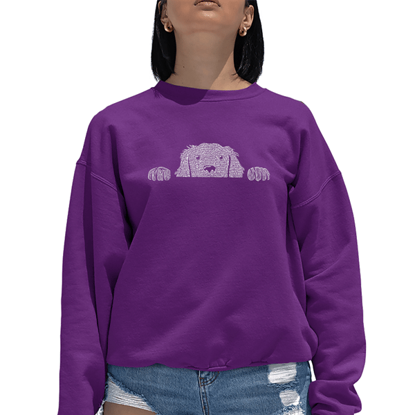 Womens LA Pop Art Peeking Dog - Word Art Crewneck Sweatshirt - image 