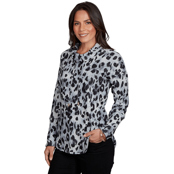 Petite Ruby Rd. Premium Cozy Knit Leopard Cowl Neck Sweater