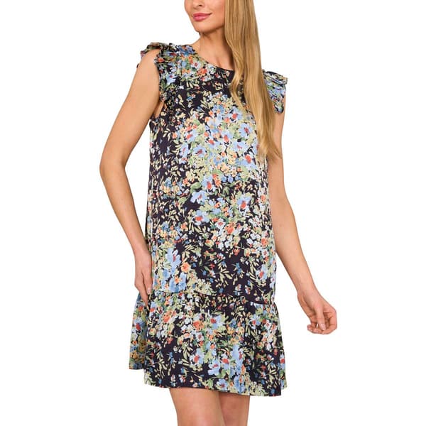 Womens Cece Flutter Sleeve Floral Ruffle Hem Shift Dress