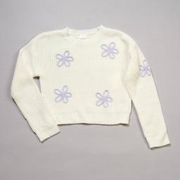 Girls (7-16) No Comment Long Sleeve Braided Flowers Knit Sweater