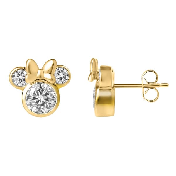 Disney Minnie Mouse Yellow Gold Plated CZ Stud Earrings