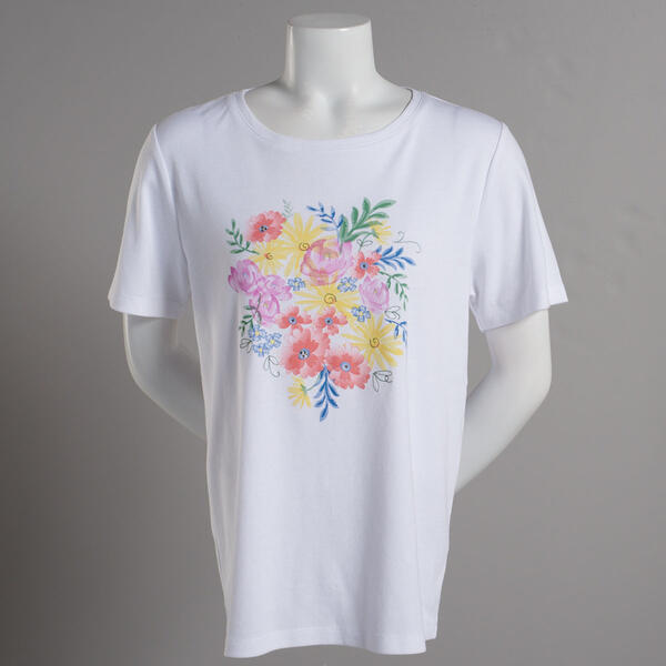 Petite Hasting & Smith Short Sleeve Placed Floral Bouquet Tee - image 
